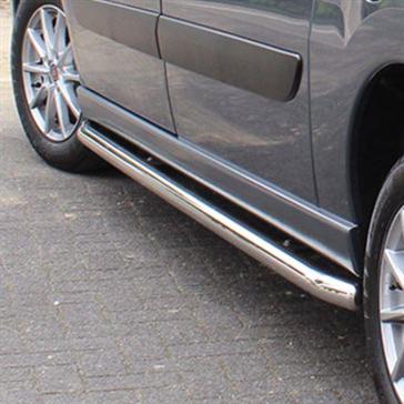 4020056_2_Sidebar_Blank_2.jpeg Dark gray car showing chrome side steps running along the lower door area, parked on pavement.